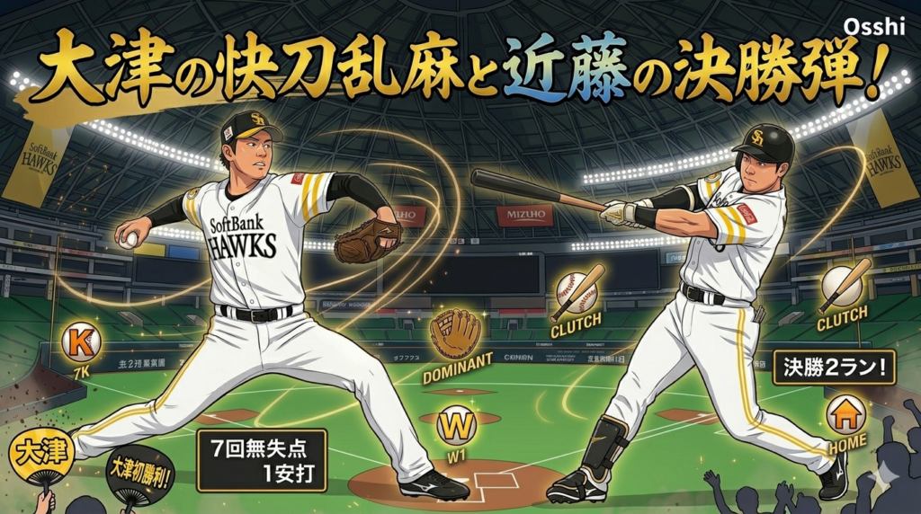 大津の快刀乱麻と近藤の決勝弾！西武3連戦の嫌な流れを完封で払拭